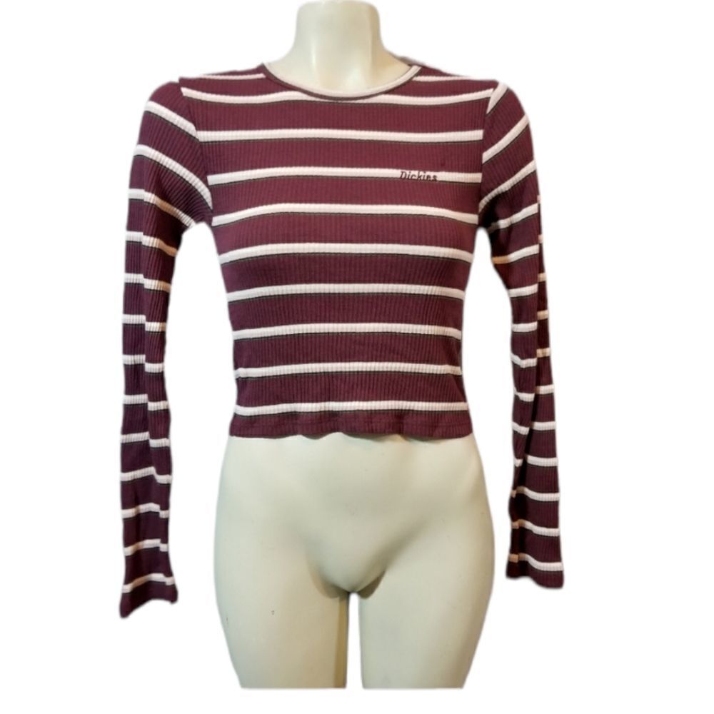Dickies Striped Long Sleeve Crop Top Size XS